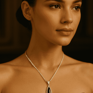 Elegant Italian 925 Sterling Silver Pendant Necklace with Onyx Gemstone – 22” Chain – 10.73g