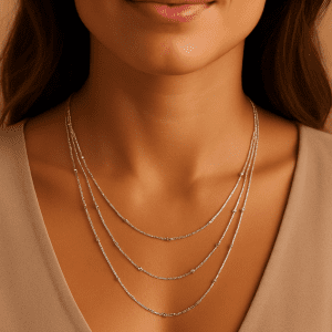 925 Sterling Silver Triple-Layer Beaded Necklace – 18" – 8.44g