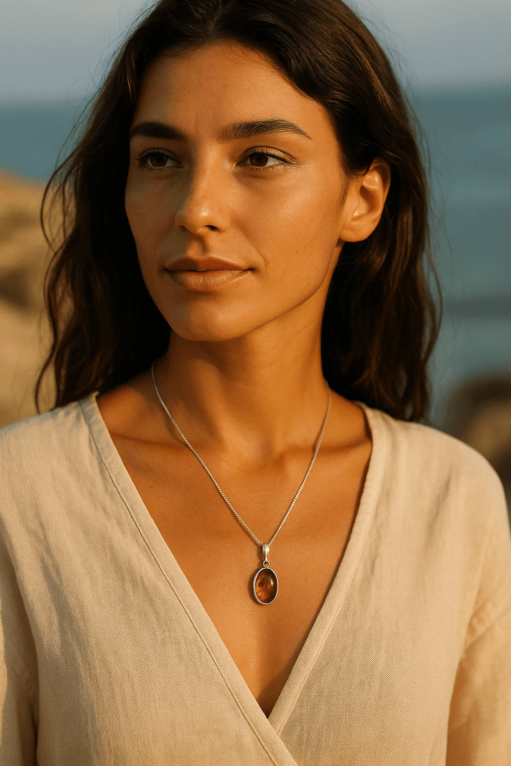 18" 925 Sterling Silver Fine Chain with 2cm Amber Pendant – 3.78g – Natural Baltic Amber Elegance - Image 8