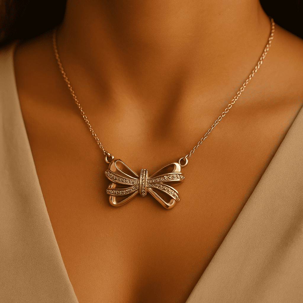 Gold-Plated 925 Sterling Silver Bow Pendant Necklace – 17" Fine Chain – 3.98g