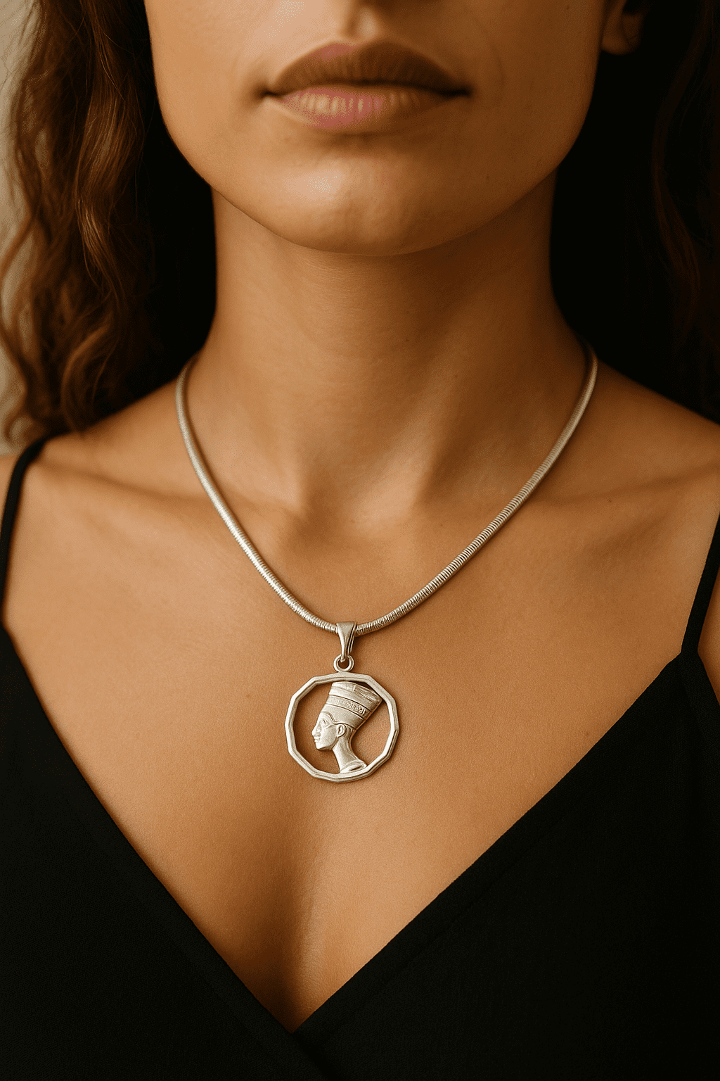 Italian Sterling Silver Egyptian Head Pendant with 14" Snake Chain Necklace – 925 Hallmarked, 19.65g