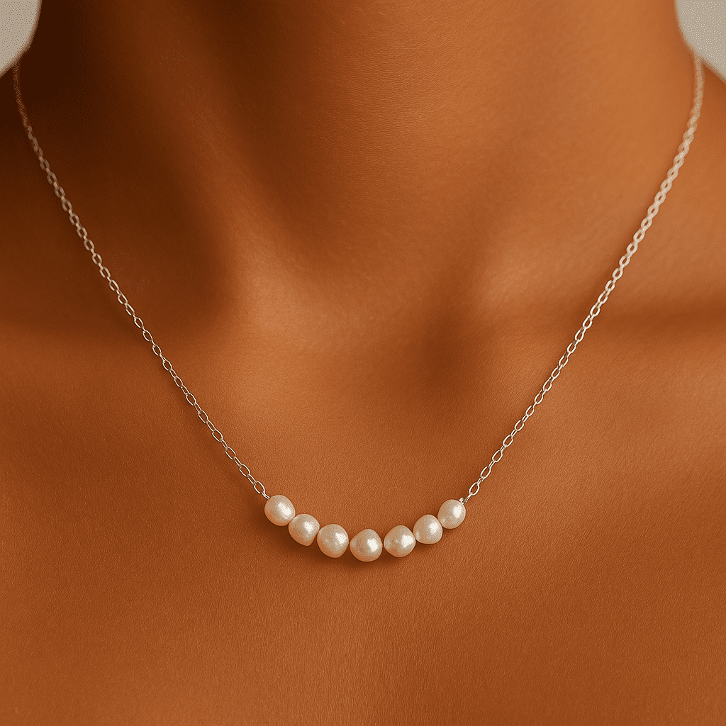 925 Baroque Pearl Bar Necklace – 16” Sterling Silver Chain – 1.16g – Minimalist Elegant Jewellery