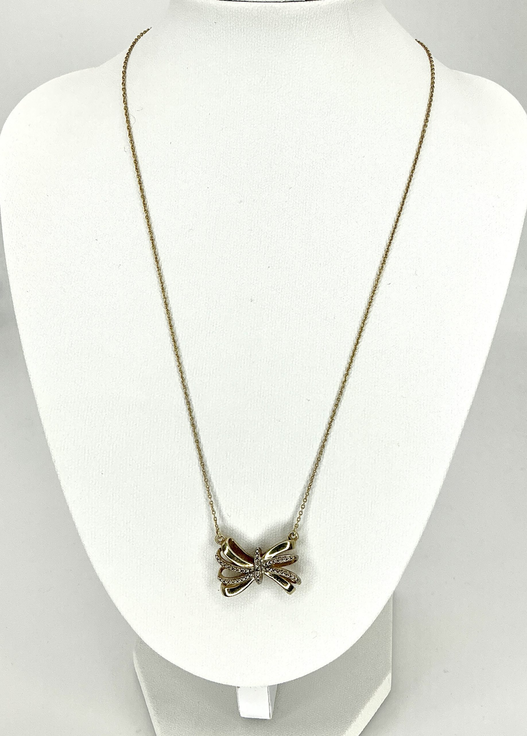 Gold-Plated 925 Sterling Silver Bow Pendant Necklace – 17" Fine Chain – 3.98g - Image 8