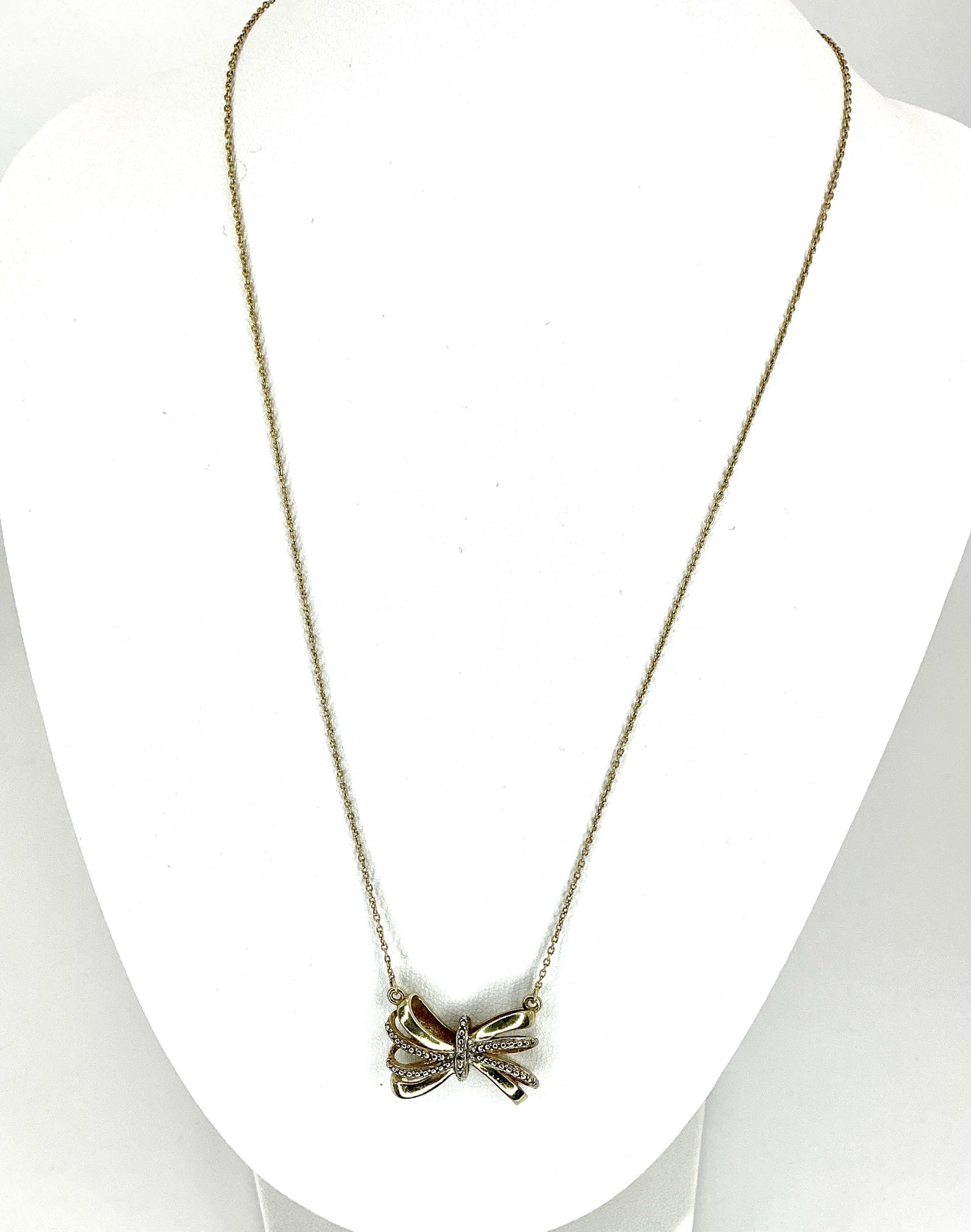 Gold-Plated 925 Sterling Silver Bow Pendant Necklace – 17" Fine Chain – 3.98g - Image 6