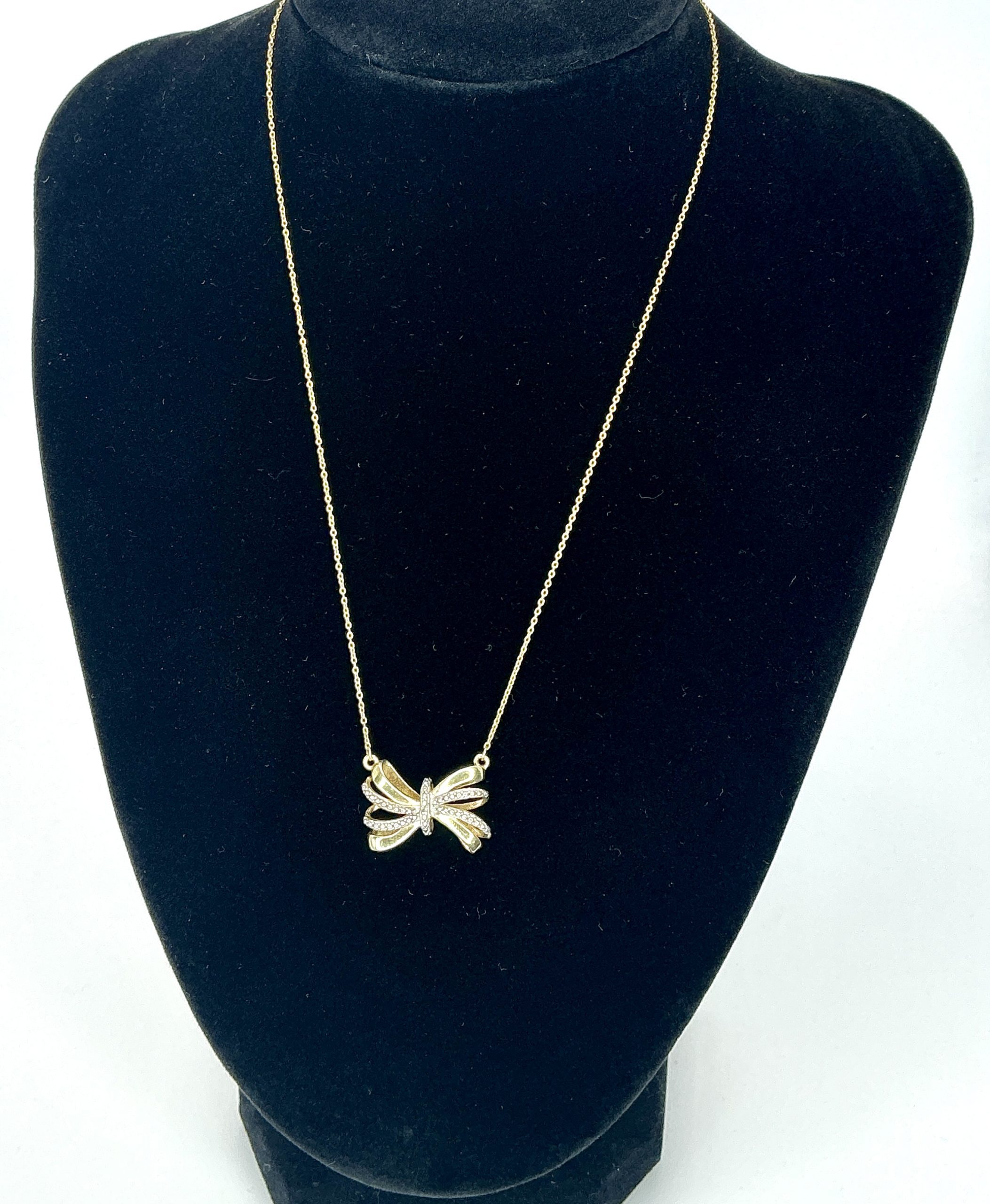Gold-Plated 925 Sterling Silver Bow Pendant Necklace – 17" Fine Chain – 3.98g - Image 7