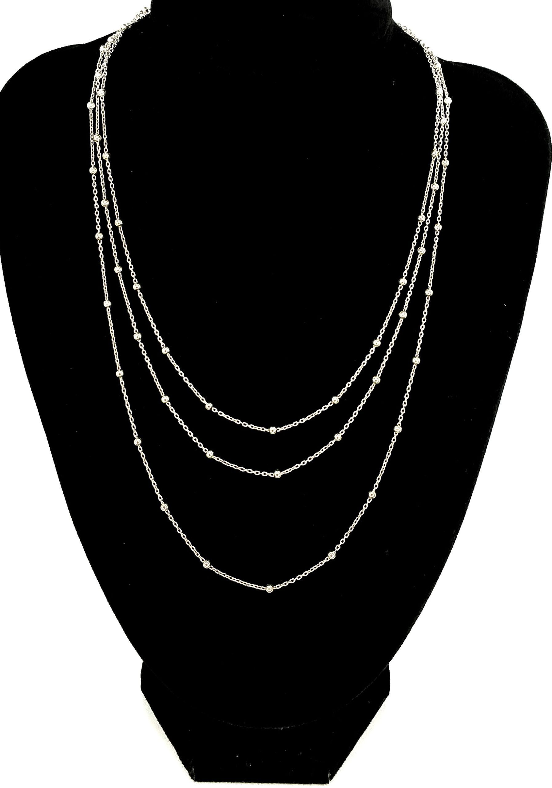 925 Sterling Silver Triple-Layer Beaded Necklace – 18" – 8.44g - Image 6