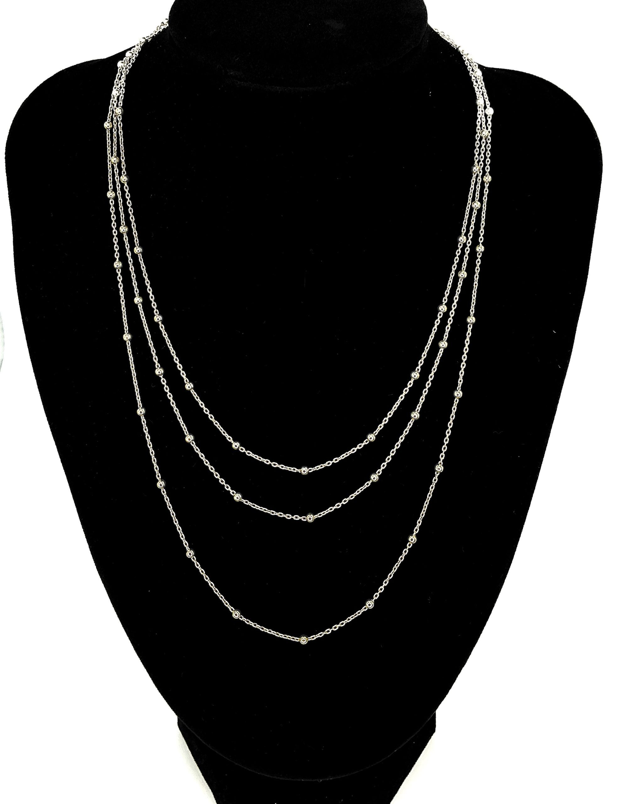 925 Sterling Silver Triple-Layer Beaded Necklace – 18" – 8.44g - Image 5