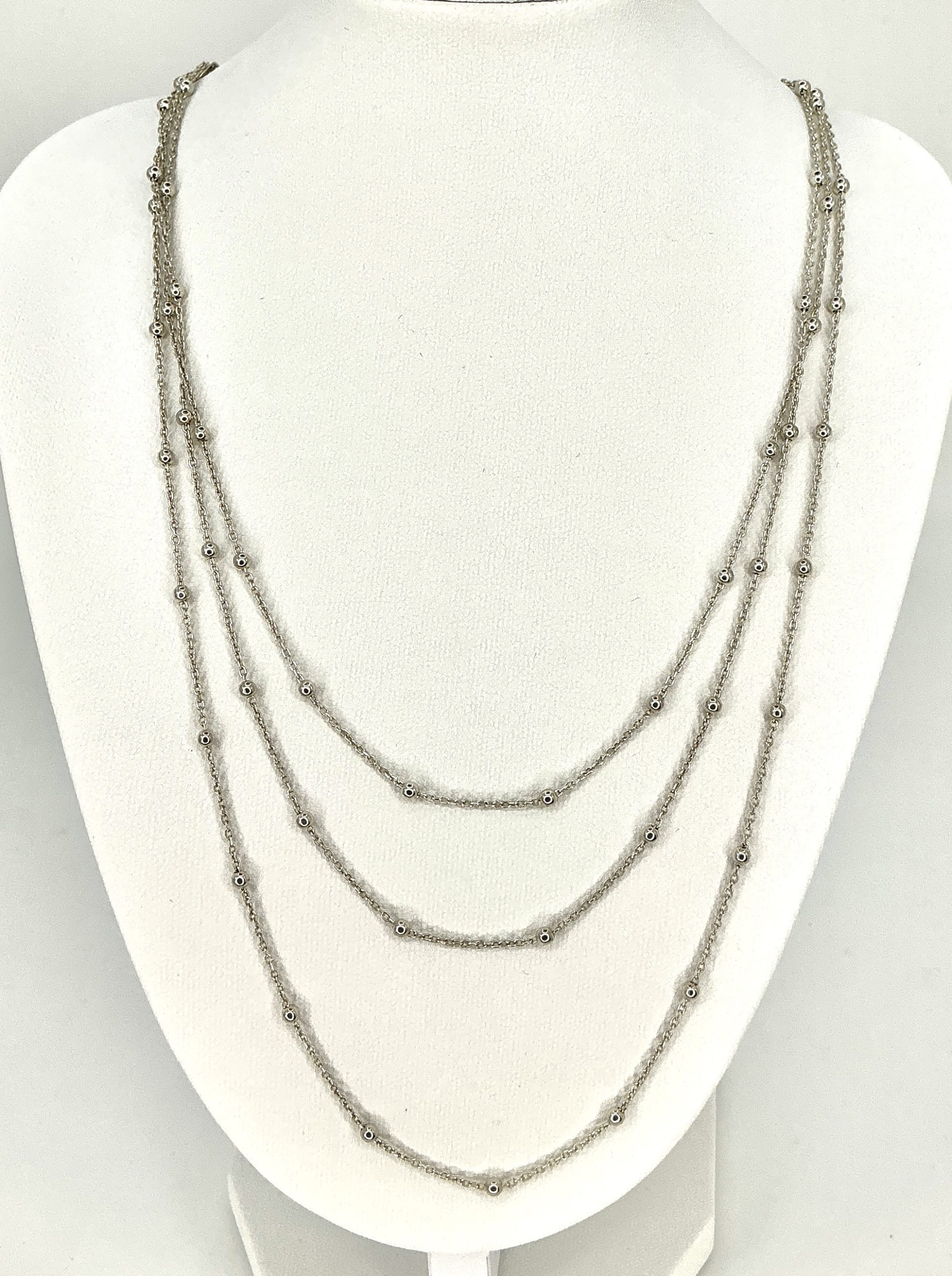 925 Sterling Silver Triple-Layer Beaded Necklace – 18" – 8.44g - Image 4