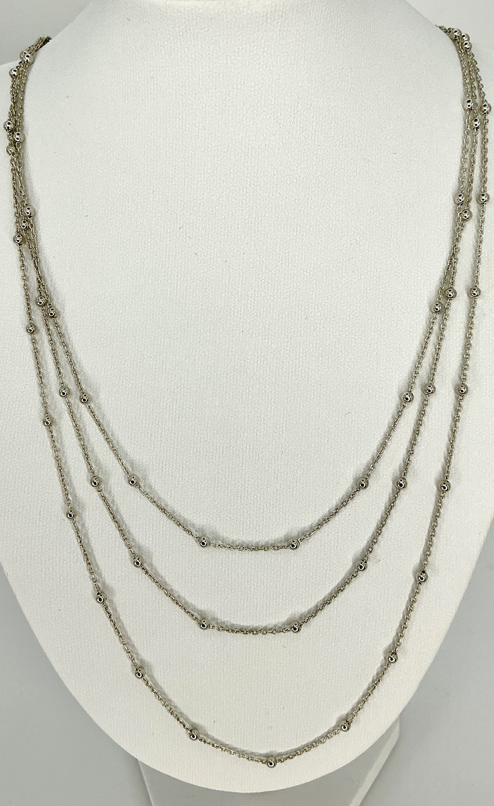 925 Sterling Silver Triple-Layer Beaded Necklace – 18" – 8.44g - Image 3