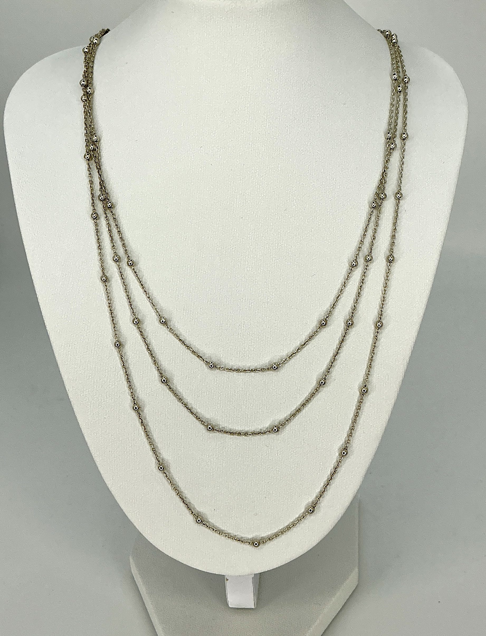 925 Sterling Silver Triple-Layer Beaded Necklace – 18" – 8.44g - Image 2