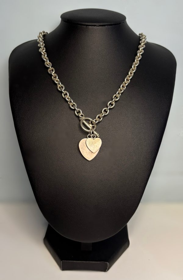 16” Heavy Sterling Silver heart choker