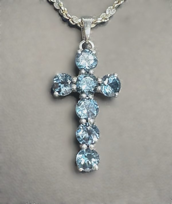 20” Sterling Silver necklace with Silver London blue topaz cross pendant - Image 5