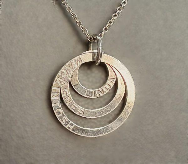 Sterling Silver chain with triple circle Silver pendant - Image 2
