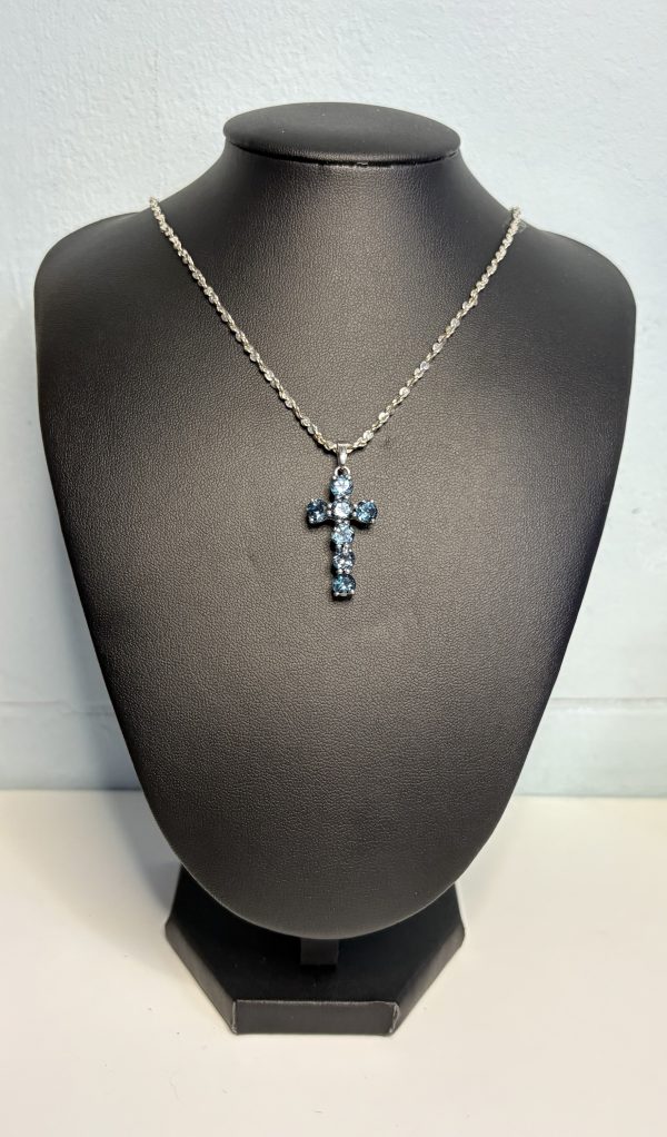 20” Sterling Silver necklace with Silver London blue topaz cross pendant