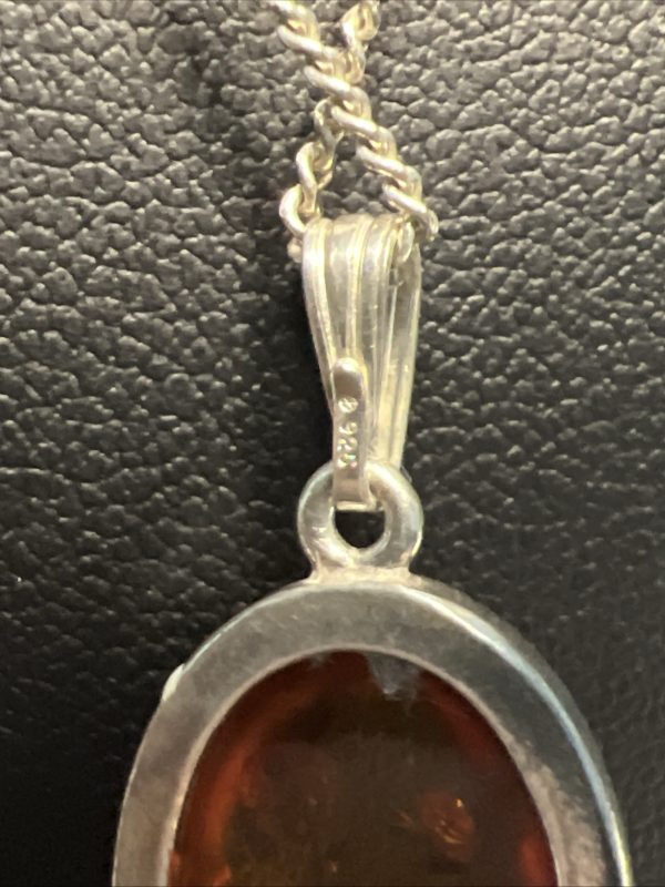 18” Sterling Silver necklace with oval Amber pendant - Image 5