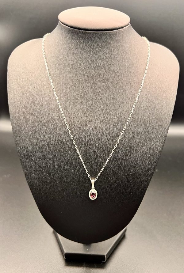 16” Sterling silver chain with small vintage silver and Garnet pendant