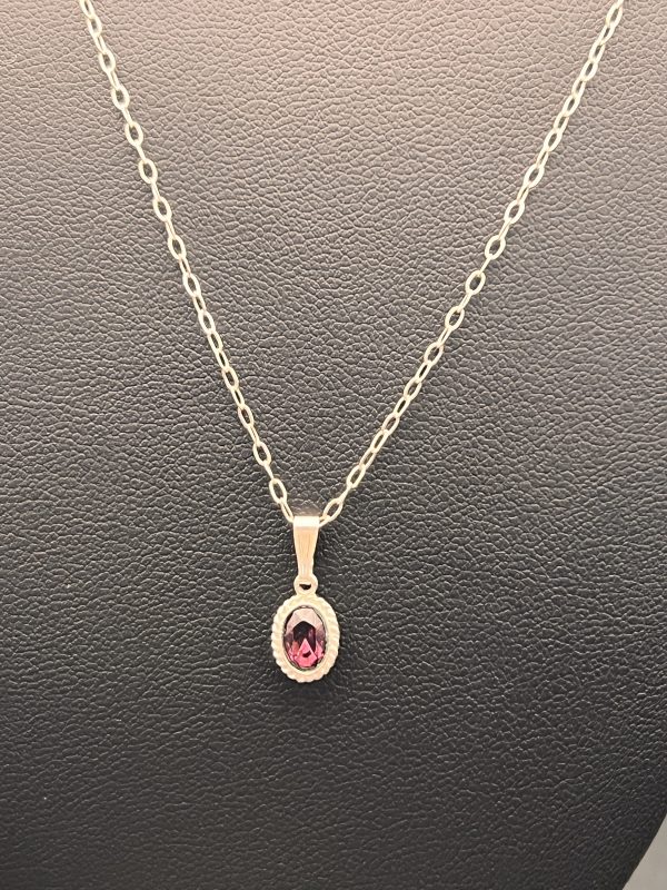 16” Sterling silver chain with small vintage silver and Garnet pendant - Image 2