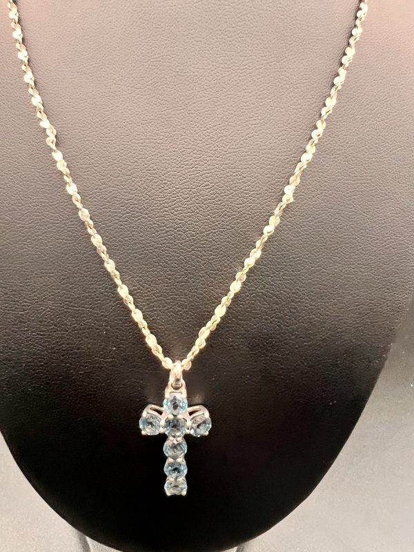 20” Sterling Silver necklace with Silver London blue topaz cross pendant - Image 3