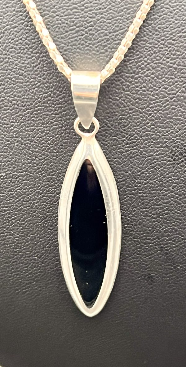 22” Sterling Silver Chain with Marquise Onyx Set in a Silver Pendant - Image 2