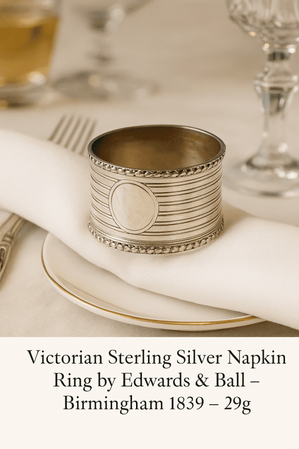 Victorian Sterling Silver Napkin Ring by Edwards & Ball – Birmingham 1839 – 29g - Image 6