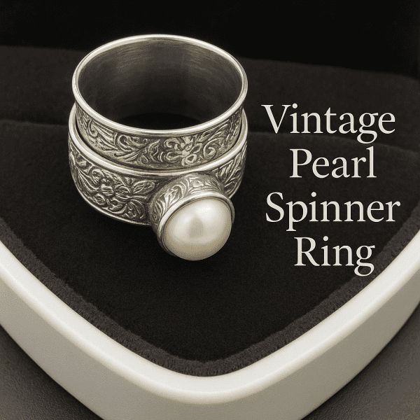 Vintage Pearl Spinner Ring | 925 Sterling Silver | Ring Size L - Image 5