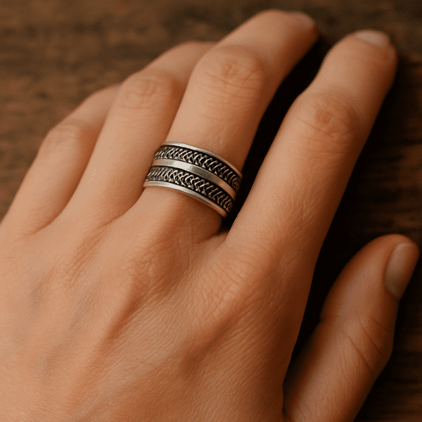 Vintage Sterling Silver Patterned Band Ring – Size R ½ – 3.9g - Image 12