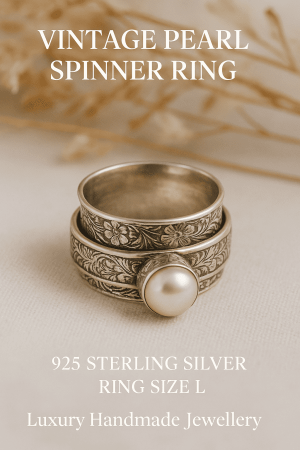 Vintage Pearl Spinner Ring | 925 Sterling Silver | Ring Size L - Image 6