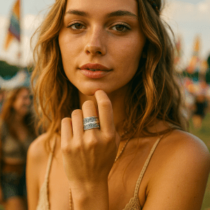 Vintage Sterling Silver Patterned Band Ring – Size R ½ – 3.9g