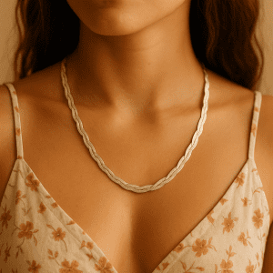 IBB Sterling Silver 925 Triple-Weave Necklace – 16″ Italian Braided Chain