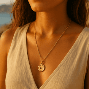 18" Gold-Plated 925 Sterling Silver Button Pendant Necklace – 7.42g – Unique Contemporary Design