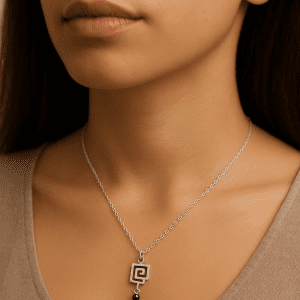 Sterling Silver 925 Spiral Pendant Necklace with Black Stone – 18.5" – 3.12g