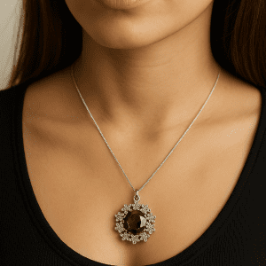 925 Sterling Silver 18.5" Chain with Tourmaline Pendant – 4.95g Vintage Floral Design