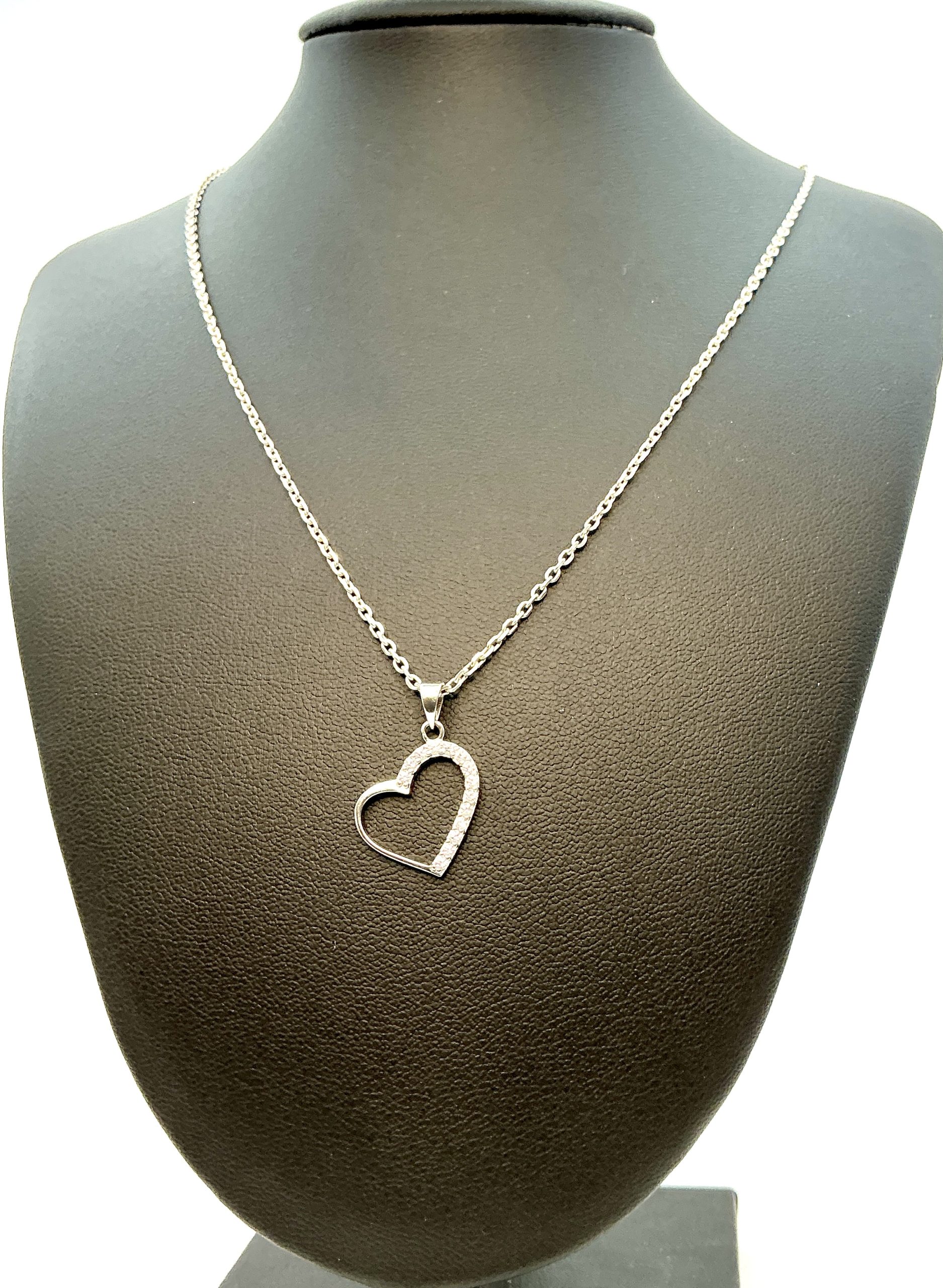 925 Sterling Silver Open Heart Necklace with CZ Accents – 16 Inch – 3.57g - Image 7