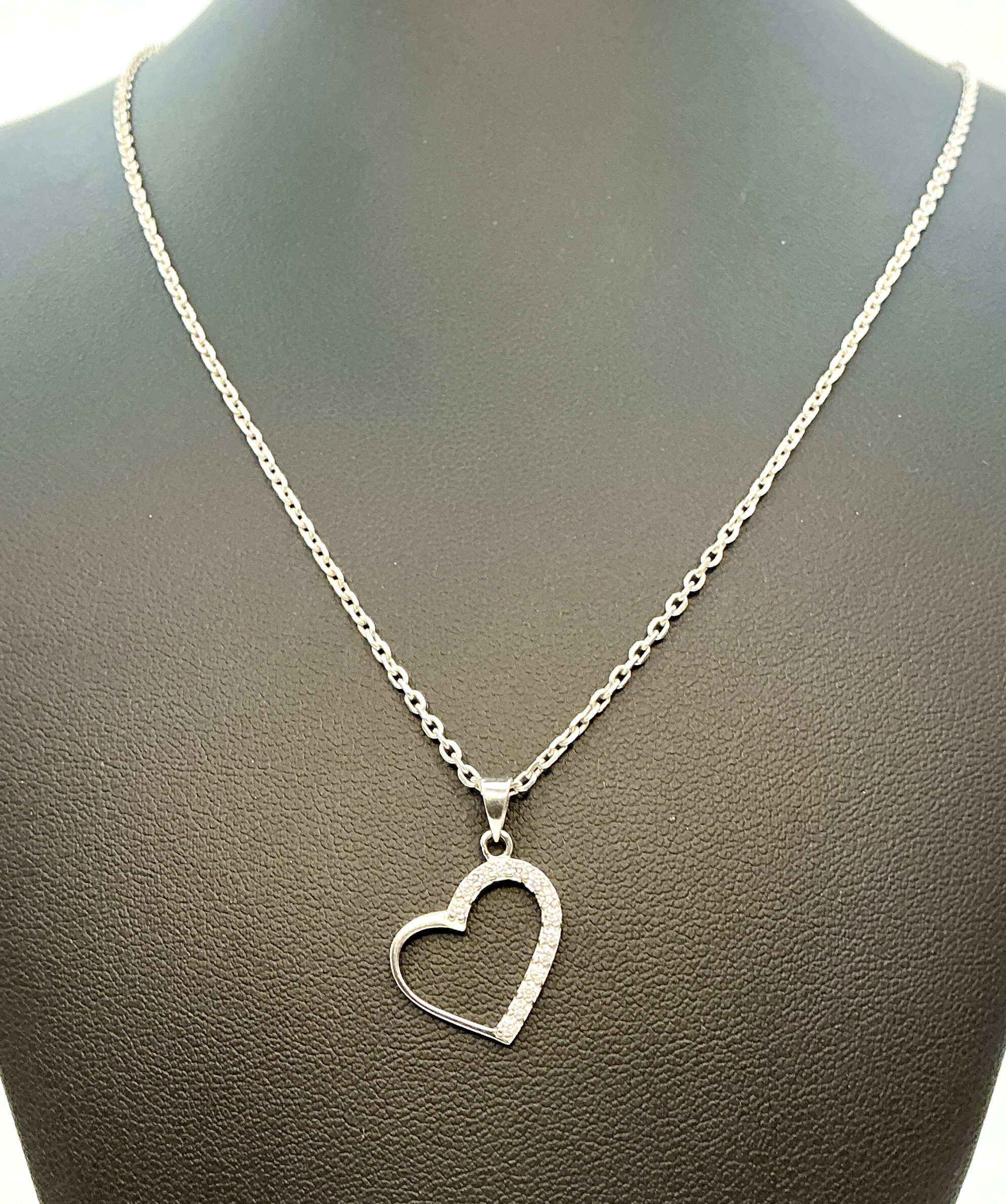 925 Sterling Silver Open Heart Necklace with CZ Accents – 16 Inch – 3.57g - Image 5