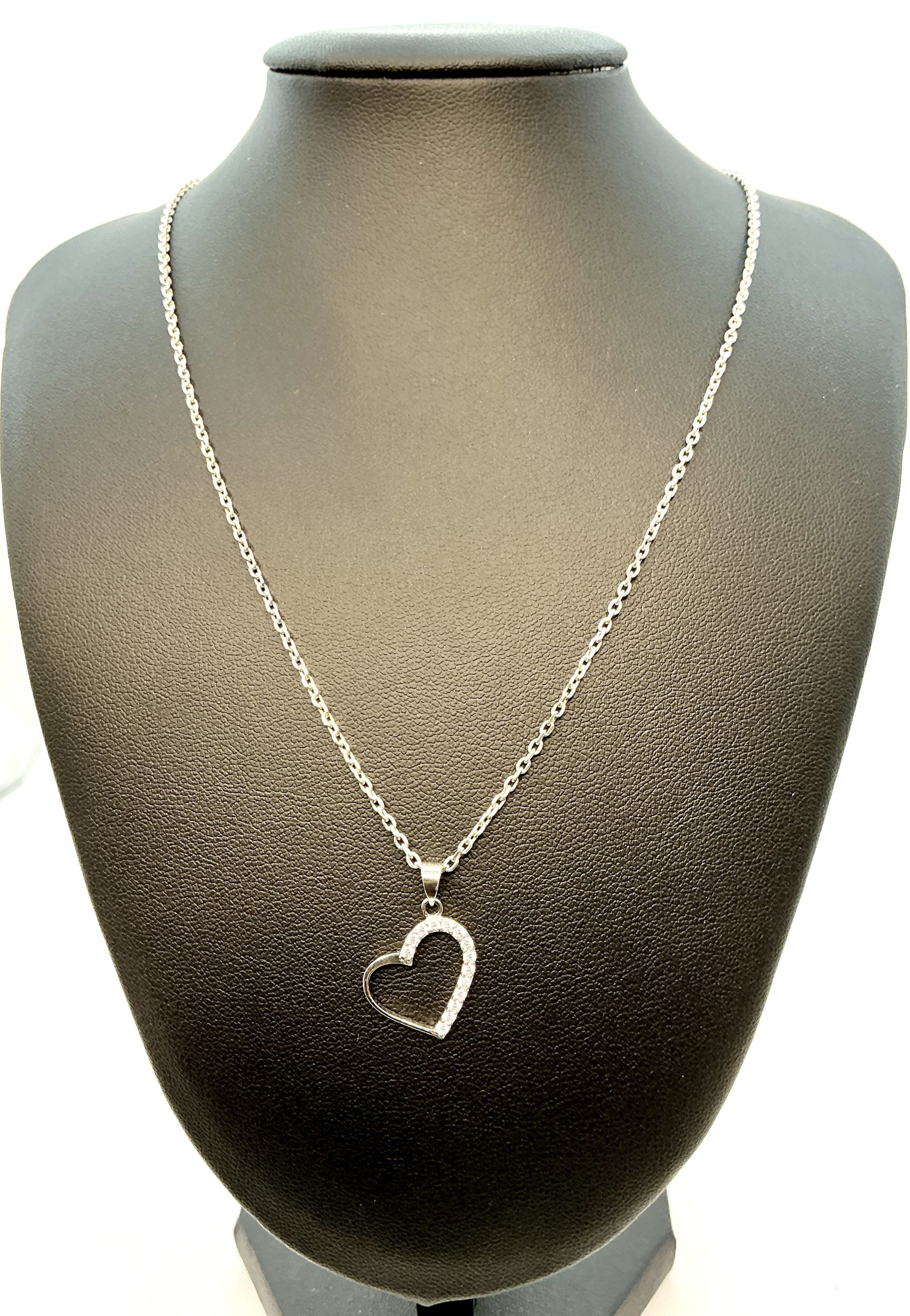925 Sterling Silver Open Heart Necklace with CZ Accents – 16 Inch – 3.57g - Image 4