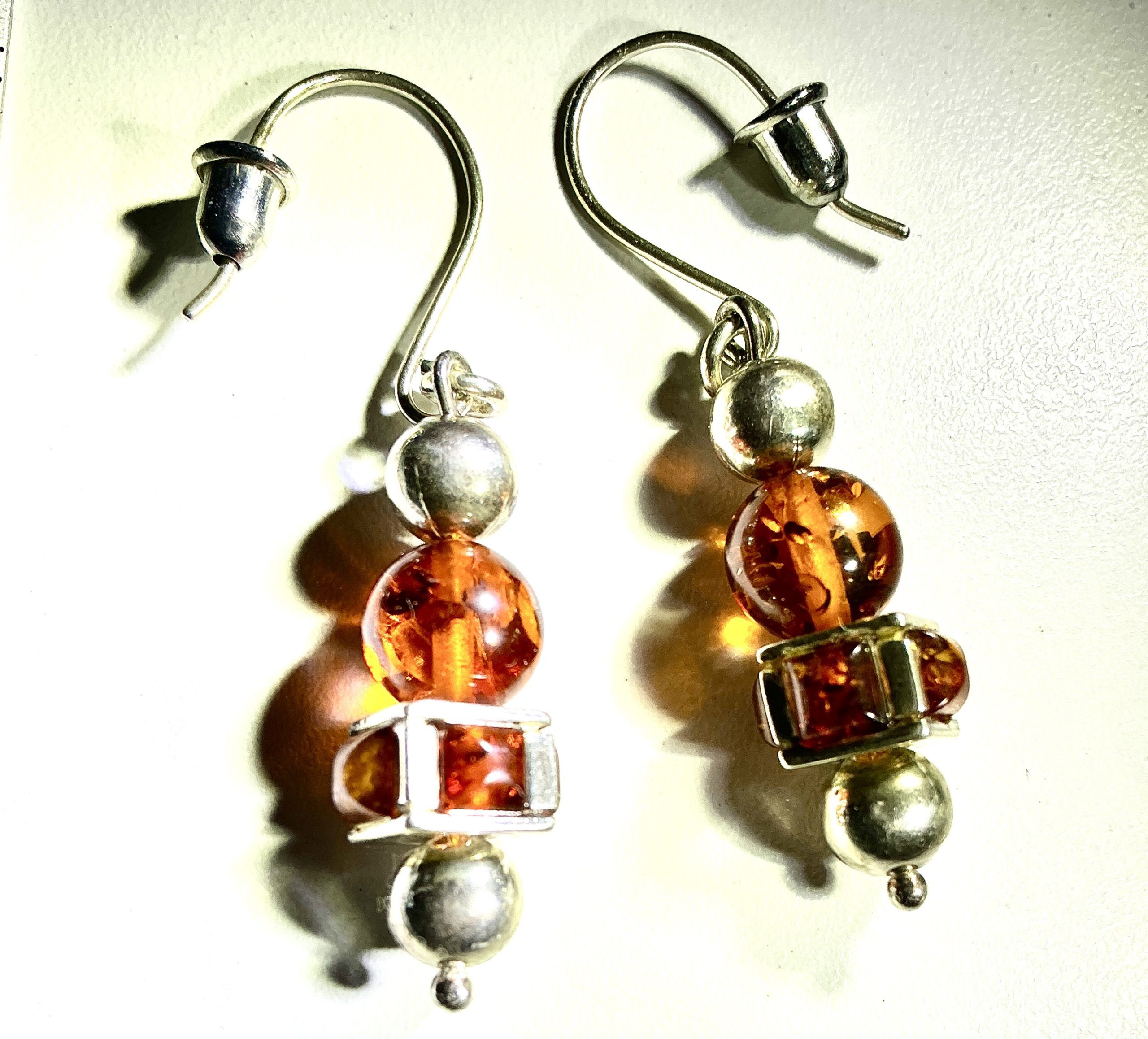 Sterling silver amber drop earrings - Image 4