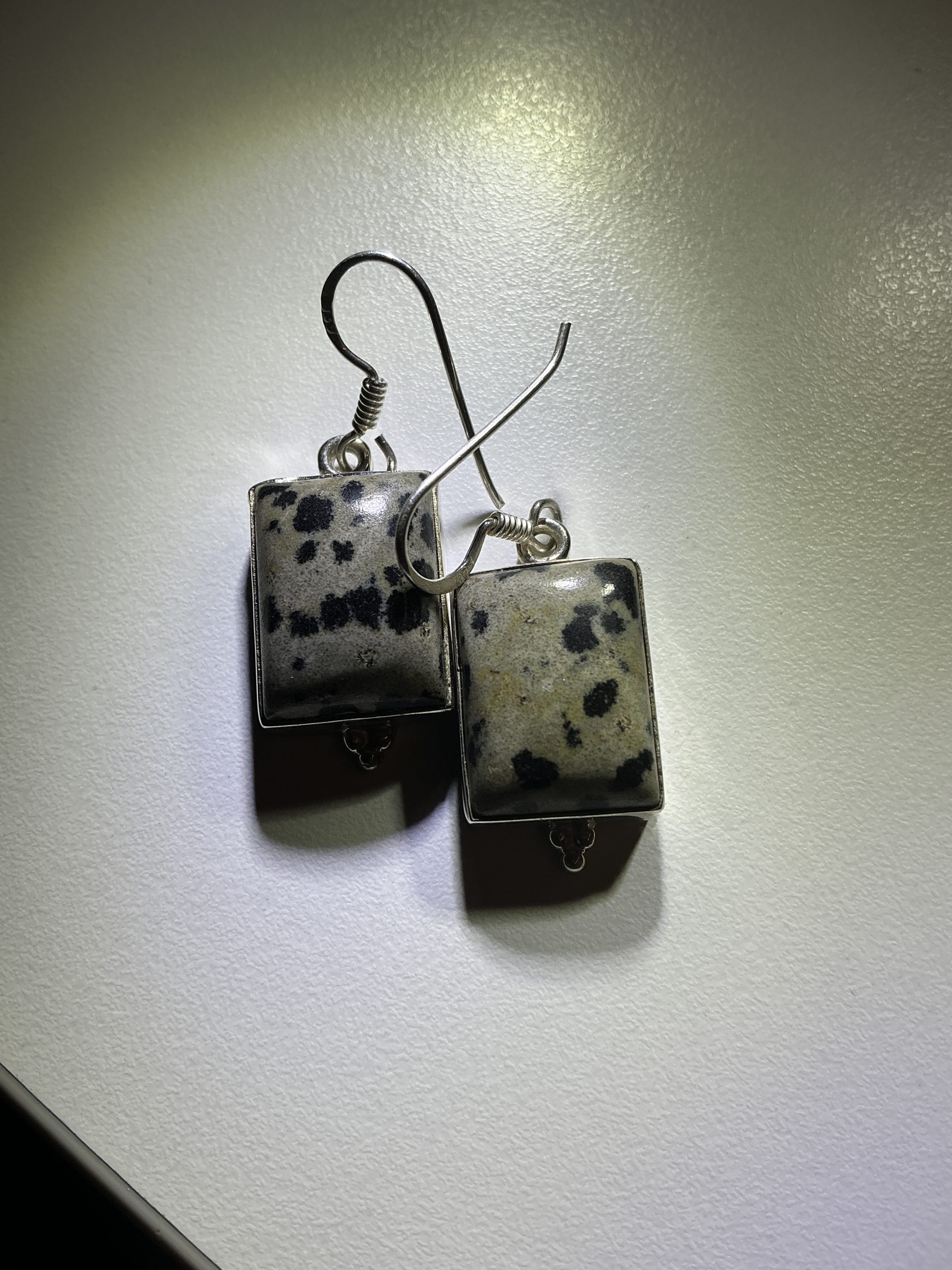 Sterling Silver Dalmatian Stone Slice Drop Earrings - Image 5