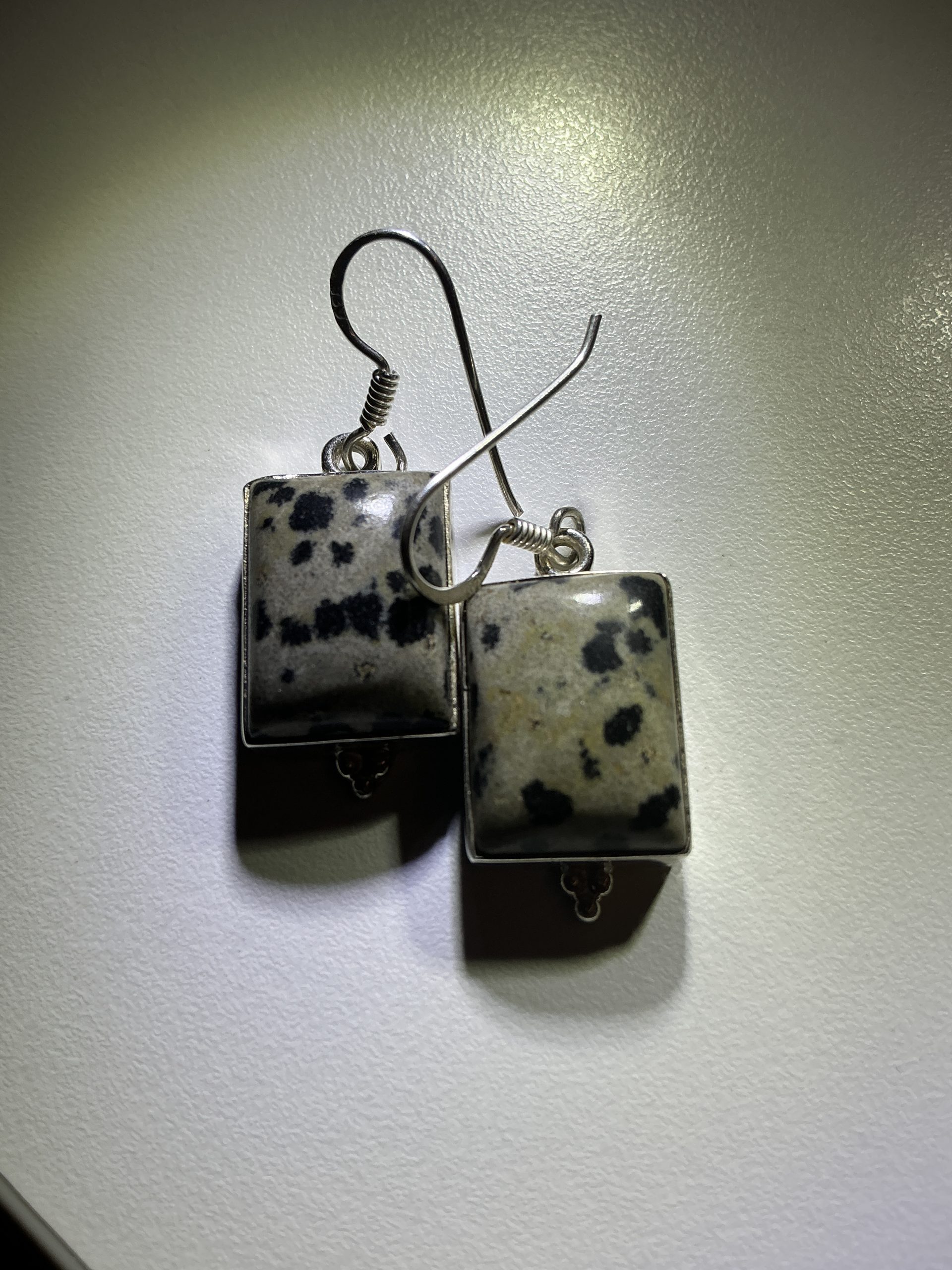 Sterling Silver Dalmatian Stone Slice Drop Earrings - Image 4