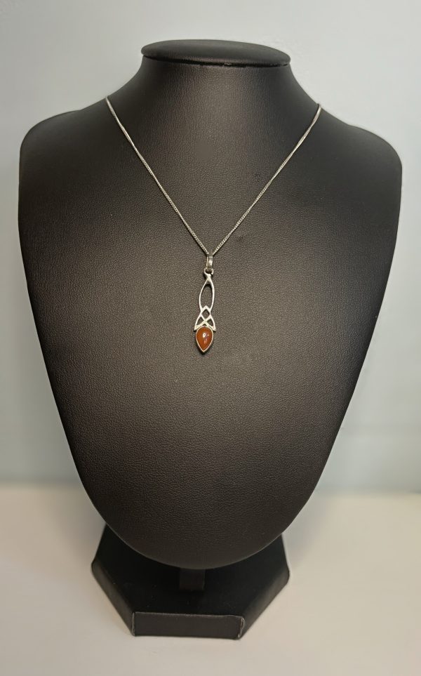16” Sterling Silver fine chain with vintage Celtic silver and Amber pendant