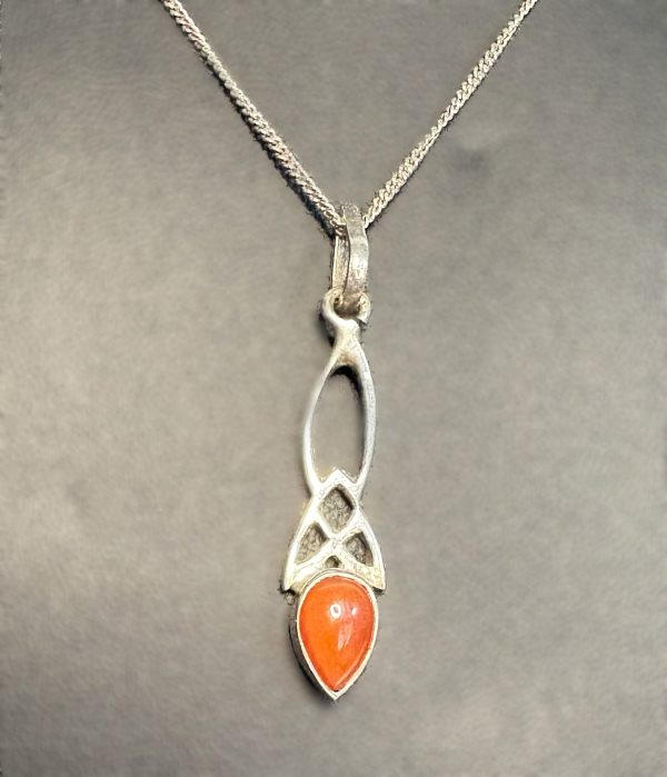 16” Sterling Silver fine chain with vintage Celtic silver and Amber pendant - Image 2