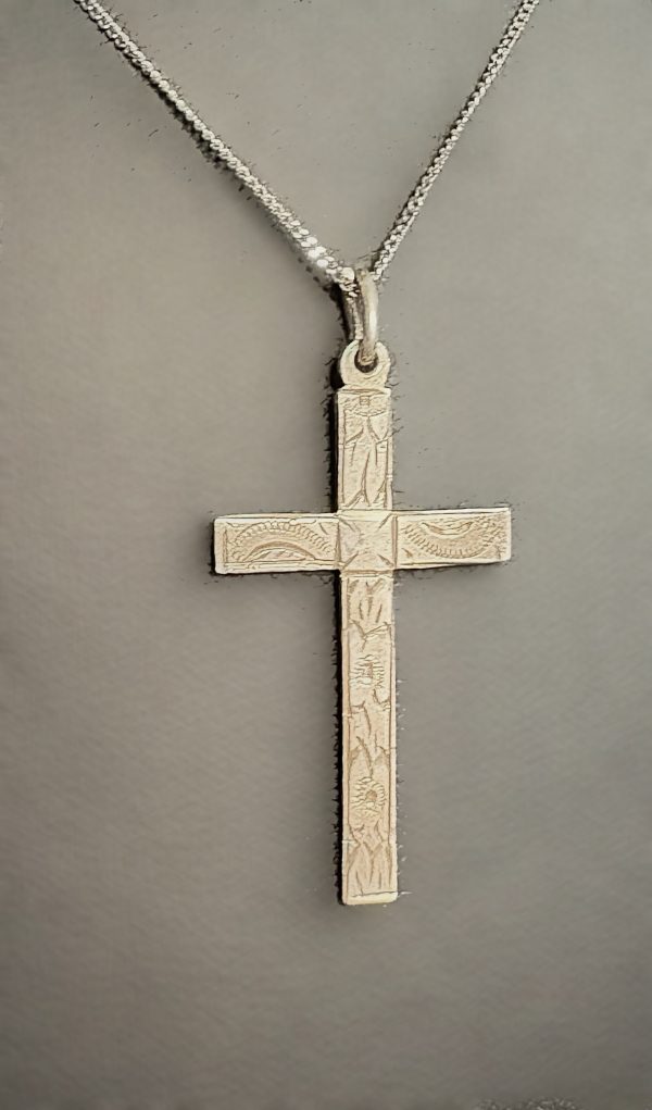 18” Sterling Silver chain with small ornate silver cross - Image 2