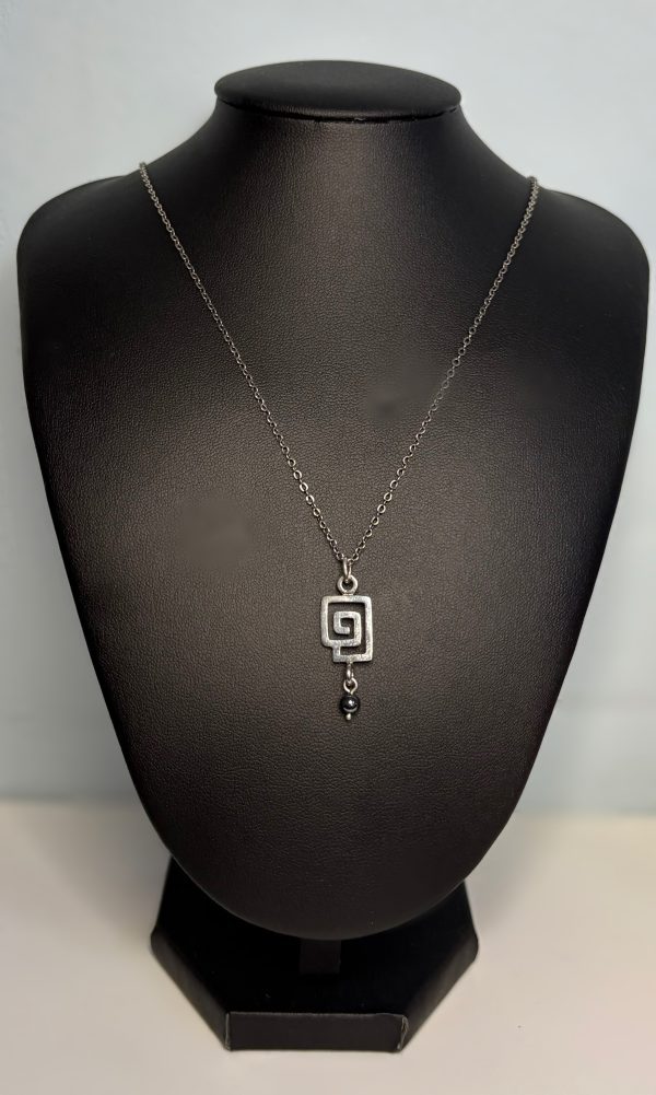 18” Sterling chain and  vintage silver pendant with small black pearl