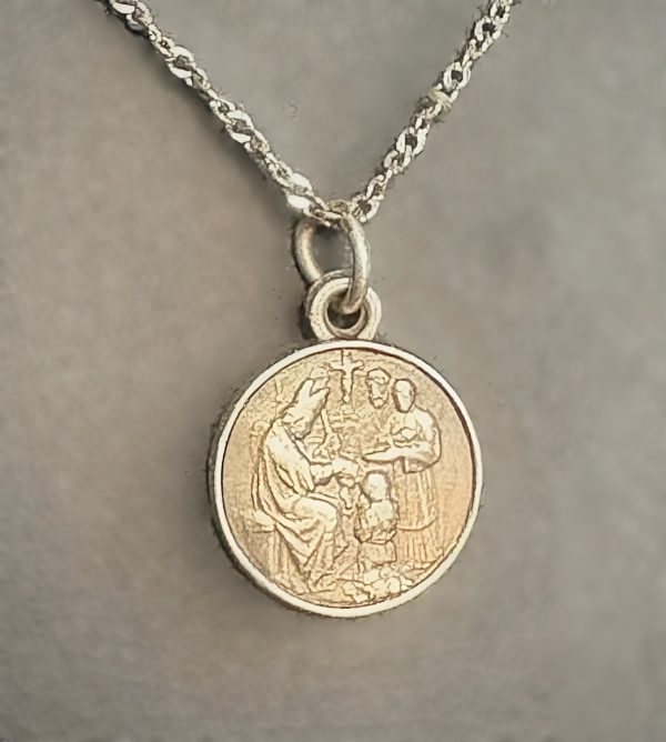 18” Sterling Silver chain with small 25antique baptism pendant. - Image 2