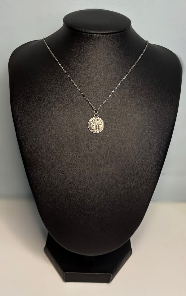 18” Sterling Silver chain with small 25antique baptism pendant.