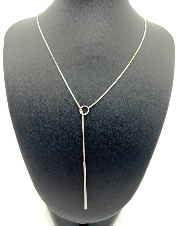 Silver Lariat Bar Necklace - Image 3