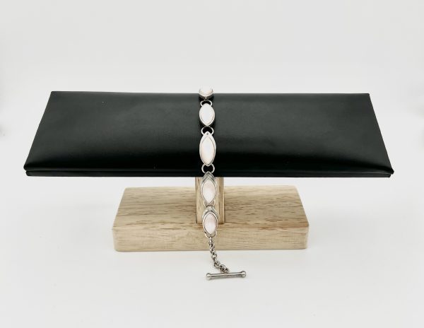Silver & Pink Peruvian Opal Teardrop Link Bracelet - Image 3