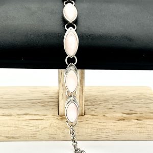 Silver & Pink Peruvian Opal Teardrop Link Bracelet