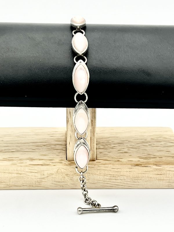 Silver & Pink Peruvian Opal Teardrop Link Bracelet