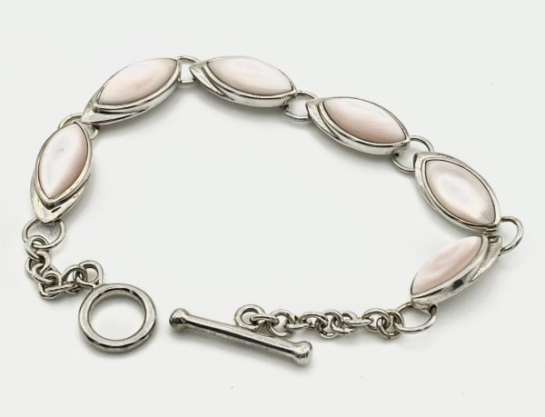 Silver & Pink Peruvian Opal Teardrop Link Bracelet - Image 2