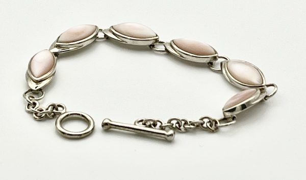 Silver & Pink Peruvian Opal Teardrop Link Bracelet - Image 4